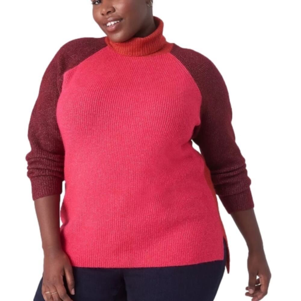 Lane Bryant Classic Turtleneck Colorblock Sweater in Very Berry 22‎ 24 3X New